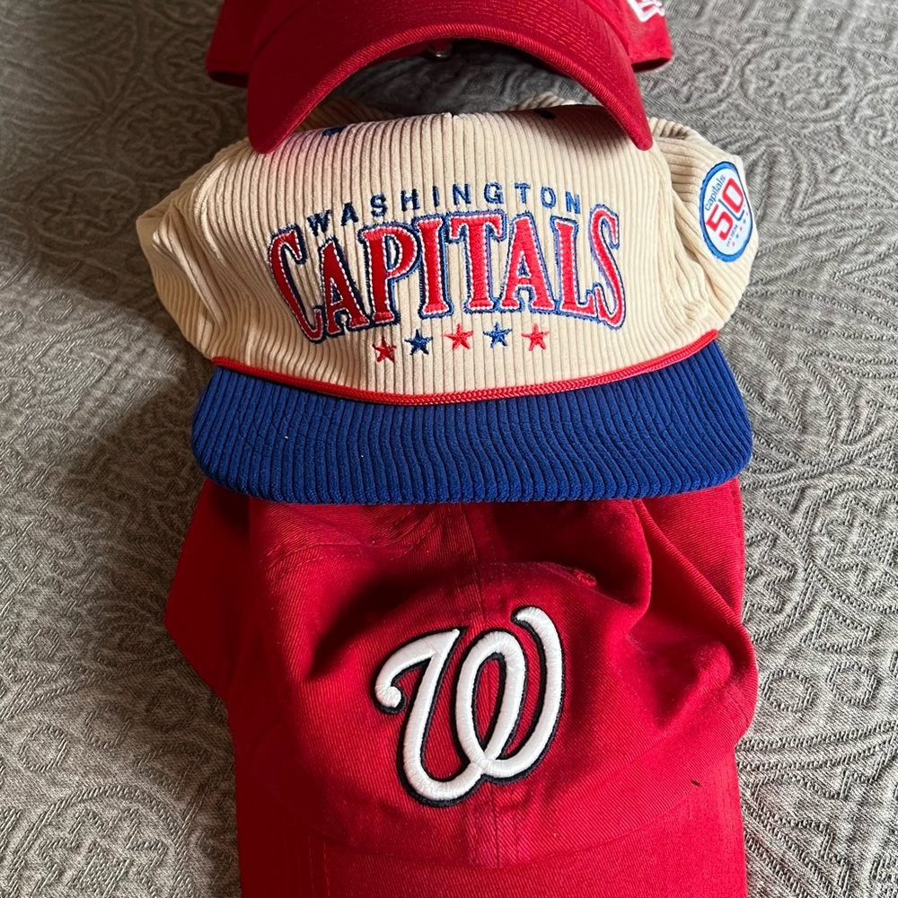 3 hats for 1 sale New Era Washington Capitals and Nationald Red and Blue Hats